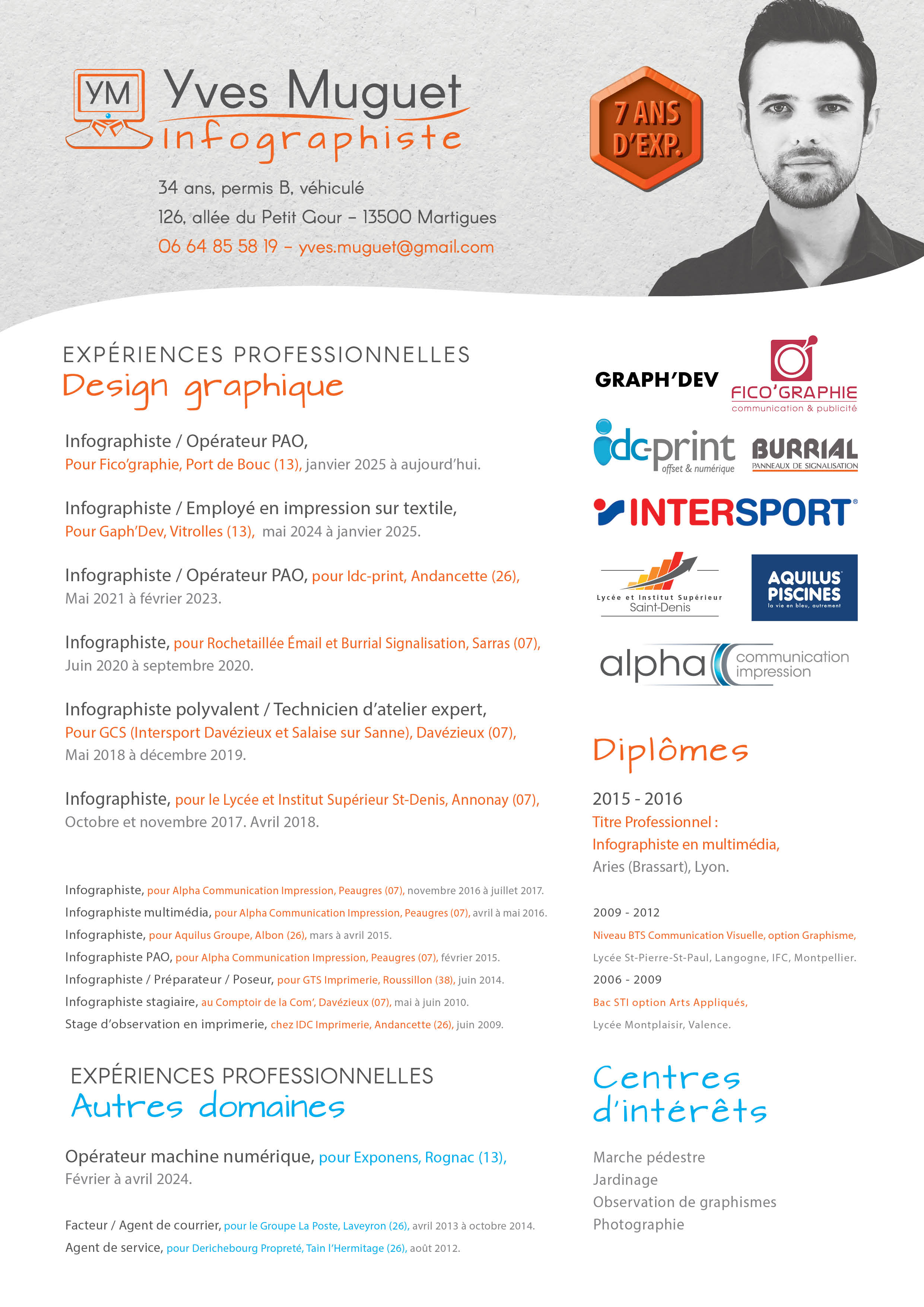 Curriculum Vitae Yves Muguet Infographiste Polyvalent 2025